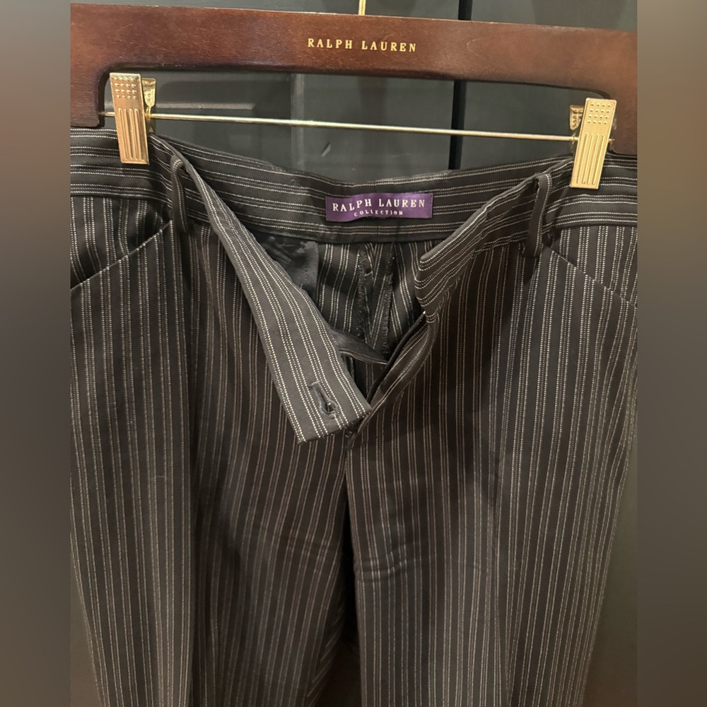 Ralph Lauren Purple Label Black pinstriped wool dress pants